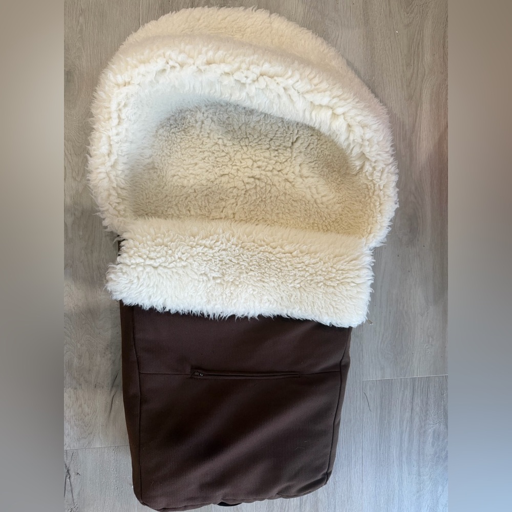 Brown and Cream organic wool  Lined Stroller Footmuff- Germanyp- just Drycleaned
